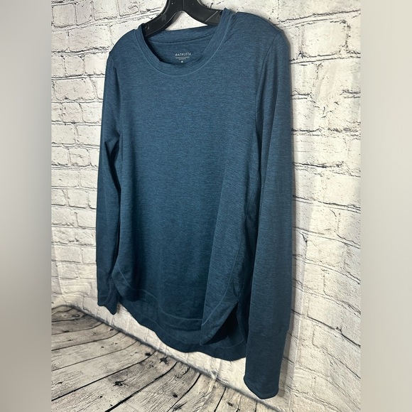 Athleta Long Sleeve Shirt Blue Round Neck Athletic Fit Soft Workout Women's Med - Picture 3 of 12